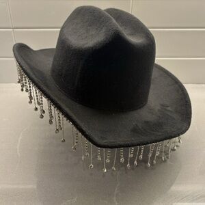 Black Cowboy Hat with Silver Fringe